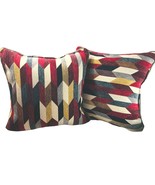 2 Firm Couch Pillows Geometric Grays Maroons Gold 17&quot;x 17&quot; No tags Uphol... - £47.12 GBP