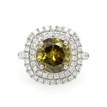 Fine 4.56ct Natural Fancy Deep Yellow Green &amp; White Diamonds Engagement Ring 18K - £27,521.79 GBP