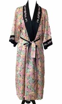 Vintage Sara Beth Floral Satin Embroidered Long Robe One Size Pink Green Black - £15.94 GBP