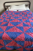 Handmade Quilt Pink Blue Bright Colors Floral Quilting 78x86  Full Double Girls - £135.38 GBP