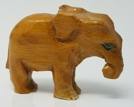 Elephant Figurine Asian Small Hand Carved Brown Wood Handmade Vintage - £11.85 GBP