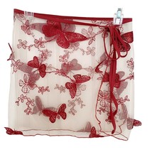 Embroidered Appliqued Burgundy Butterfly Sheer Tulle Swim Skirt Coverup ... - £14.69 GBP