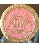 18 Year AA Medallion Pink Gold Plated Alcoholics Anonymous Sobriety Chip... - £14.45 GBP