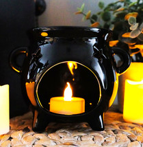 Wicca Witchcraft Pentagrams Black Cauldron Essential Oil Warmer Candle Holder - £20.59 GBP