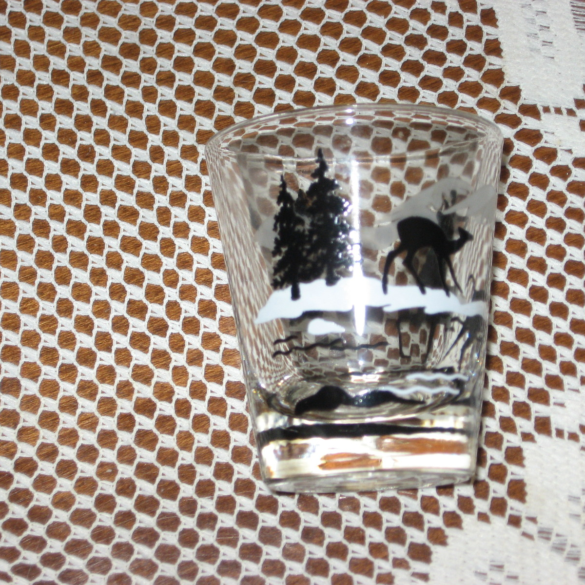 VTG Shot Glass-Mid Century- Mountain Wilderness-Black & White Silhouette - $7.00