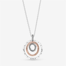 925 Sterling Silver Pandora Two-tone Circles Pendant & Necklace,Gift For Her - $22.99