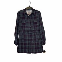 Empyre Overcoat Size Medium Gray Purple Plaid Womens Cotton Button UP &amp; Belted - £20.63 GBP
