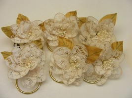 Vintage Handmade Napkin Rings Set of 6  Cream Lace Beaded Pollen #38 - $368.72 MXN