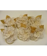 Vintage Handmade Napkin Rings Set of 6  Cream Lace Beaded Pollen #38 - $368.72 MXN