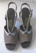 Vtg Hush Puppies womens 9 1/2M Gray Suede metallic open toe slingback heels - £39.62 GBP
