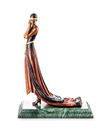 Elegant Art Deco Bronze Sculpture Of Woman In Colorful Dress - $699.00