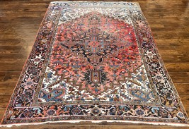 Heriz Rug 7x10 Oriental Carpet Wool Handmade Vintage Geometric Red Ivory - £2,388.62 GBP