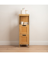 Bamboo Bathroom Storage Cabinet with Open Shelf and Double Drawers, Comp... - £130.91 GBP