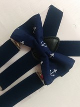 Anchor Bowtie And Suspenders Set Or Hanky, Boys, Men, Big Tall, Navy Blue, Whi - £7.79 GBP