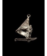 Vintage Sailboat w Sailor Silver Tone Charms Pendant - $7.52