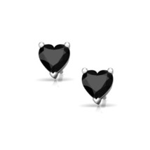 Black Diamond Alternatives Heart Stud Earrings 6mm White 14k Gold over 9... - $46.54