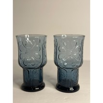 VTG Libbey Country Garden Smoke Blue Stackable Glassware Set of 2 Floral... - £12.62 GBP