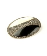*Vintage Sterling Silver Onyx &amp; Mother of Pearl Inlay Pin Brooch - $113.24 CAD