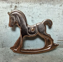 Vintage 1950s Copper Metal Rocking Horse Brooch Pin Jewelry 1 7/8&quot; - £9.33 GBP