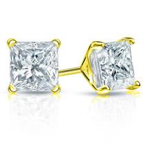 2CT Martini Style Princess Cut Stud Earrings Push Back Solid 14K Yellow Gold  - £144.00 GBP