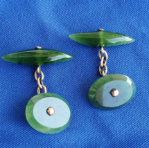 Antique Art Deco JADE Solid 9k Gold Cuff Links Unique Vintage Gatsby sty... - $1,610.25