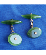 Antique Art Deco JADE Solid 9k Gold Cuff Links Unique Vintage Gatsby style RARE - $1,610.25