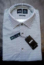 HUGO BOSS Hombre Hank Kent Viaje Ajustado Performance Elástico Camisa 37 14.5 - £52.35 GBP