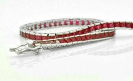 14k White Gold Plated 7.00 Ct Princess Cut Red Ruby Tennis Bracelet Women&#39;s Gift - £103.92 GBP