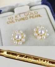 10k GOLD solid stud earings cultured pearl 1950&#39;s 418 USA MADE estate sa... - $74.99
