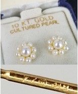 10k GOLD solid stud earings cultured pearl 1950&#39;s 418 USA MADE estate sa... - $1,397.41 MXN