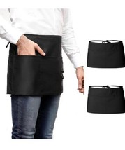 Black Waist Apron, Waitress Apron With 3 Pockets And Black Aprons For Catering, - £20.15 GBP