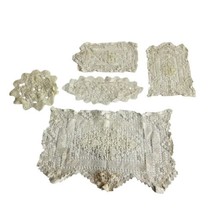 lot vintage cotton lace doilies &amp; small tablecloths net needle lace &amp; crochet - £20.32 GBP