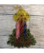 VTG Faux Stained Glass Plastic Holiday Ornament Sun Catcher Candles Poin... - $10.94 CAD