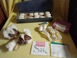 vtg. textile science silk cocoon samples and raw cotton samples - £18.49 GBP