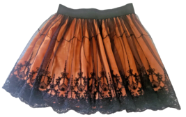 Unbranded Orange Satin Black Lace Overlay Skirt with Elastic Waistband - £39.39 GBP