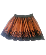 Unbranded Orange Satin Black Lace Overlay Skirt with Elastic Waistband - £39.32 GBP