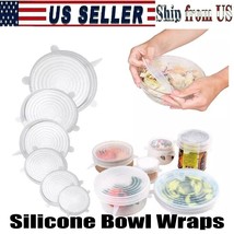 6Pcs Stretch Reusable Silicone Bowl Wraps Food Saver Cover Seal Lids Food Cover - £10.54 GBP