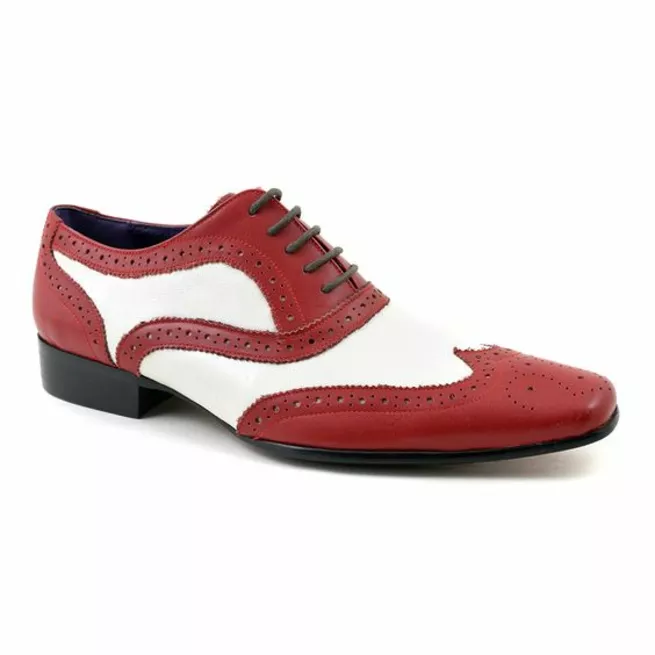 New Handmade Red &amp; White Leather Wing Tip Brogue Formal Derby Business S... - $149.99+