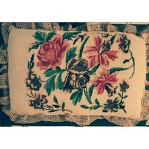 Mid Century Floral Needlepoint Reversible Double Side Throw Pillow 25&quot; - £20.60 GBP