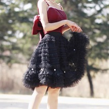 Black Knee Length Layered Tulle Skirt Plus Size A-line Princess Tutu Skirt image 7
