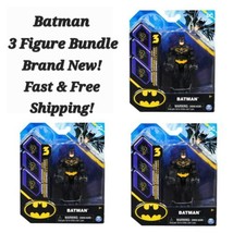(3) DC Action Figures 4&quot; Blk Suit BATMAN Yellow Logo Surprise Accessories - £11.15 GBP