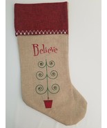 Believe Christmas Stocking Sequins Red Beige 17 Inch x 7 1/2 Inch Inner ... - $16.08