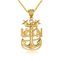14K Solid Gold US Navy Master Chief Petty Officer Anchor Pendant Necklace - £250.11 GBP+