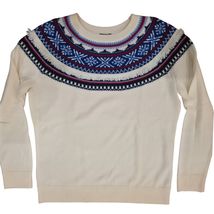 TALBOTS M Cream Lambswool Blend Sweater Nordic Fair Isle Fringe Winter Knit - $44.55