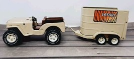 VTG Beige TONKA Safari Jeep + Trailer Wrangler 1970s Pressed Steel #5262... - $25.11