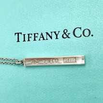 Tiffany &amp; Co. Silver &amp; Rubedo Metal 1837 Bar Pendant Necklace 16&quot; sv925 - £121.66 GBP