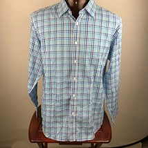 Charleston Threads Casual Dress Button Shirt Blue Checkered Pattern - £15.57 GBP
