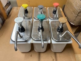 Lot of 6 Server Syrup Flavoring Manual Pumps Stainless with Plastic Cont... - £113.93 GBP