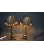 Rare Pair of Gilt Brass French Style Electric table Lamps with handmade ... - $571.23