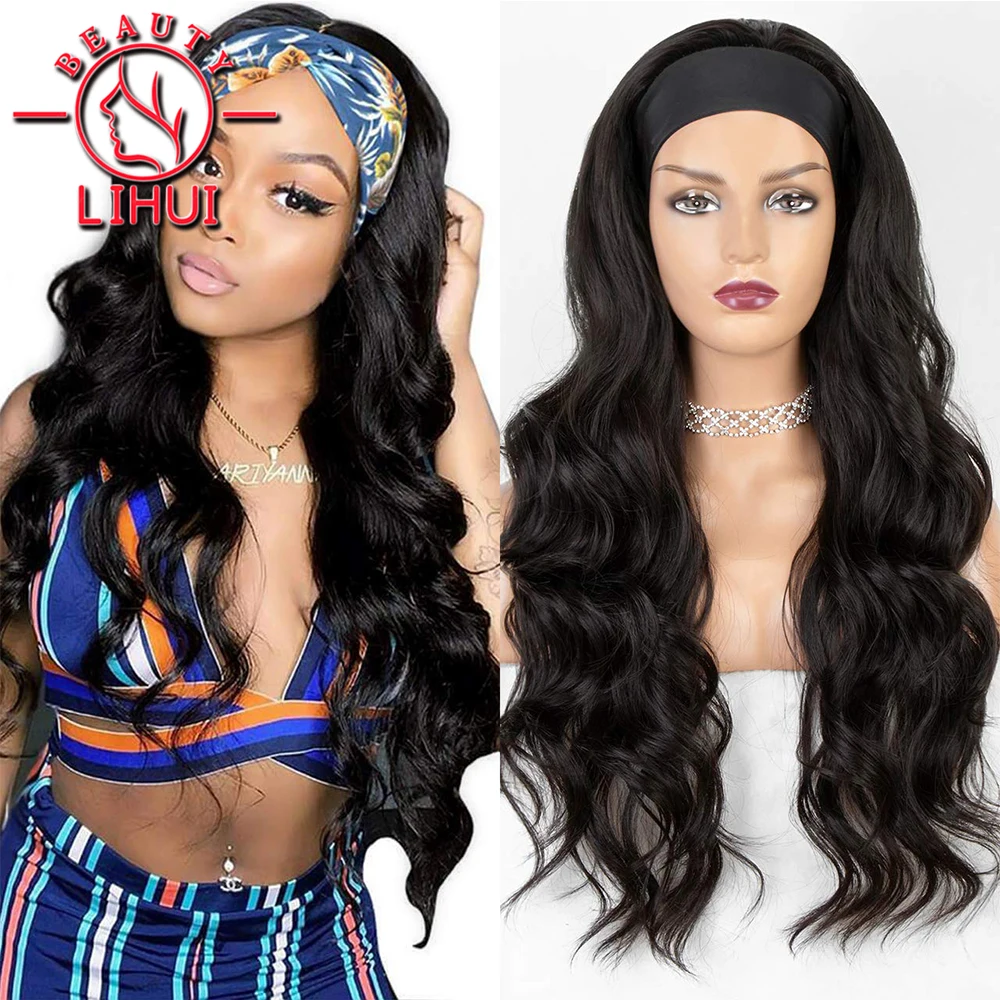 Headband Wig Yaki Straight Synthetic Wigs Curly Wave Head Band Wigs For ... - $25.58+
